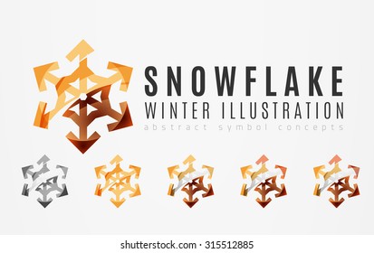 Set of abstract colorful snowflake logo icons, winter concepts, clean modern geometric design. Created with transparent abstract lines