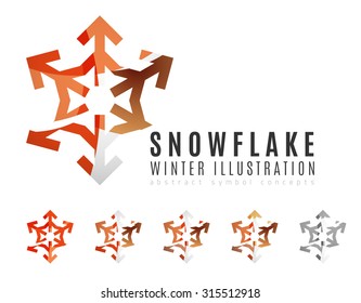 Set of abstract colorful snowflake logo icons, winter concepts, clean modern geometric design. Created with transparent abstract lines