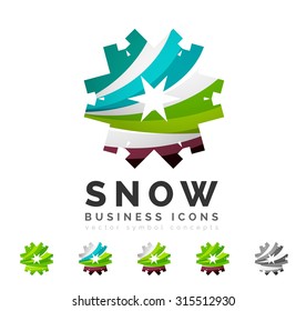 Set of abstract colorful snowflake logo icons, winter concepts, clean modern geometric design. Created with transparent abstract lines
