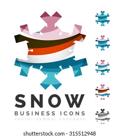 Set of abstract colorful snowflake logo icons, winter concepts, clean modern geometric design. Created with transparent abstract lines