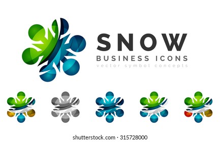Set of abstract colorful snowflake logo icons, winter concepts, clean modern geometric design. Created with transparent abstract lines