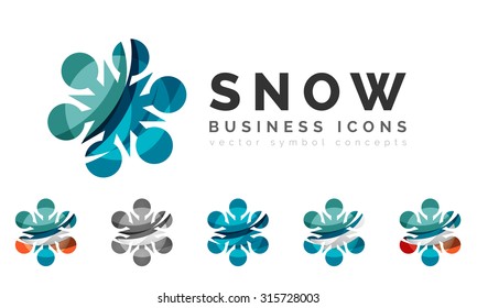 Conjunto de ícones coloridos abstratos do logotipo do floco de neve, conceitos de inverno, design geométrico moderno limpo. Criado com linhas abstratas transparentes