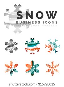 Set von abstrakten farbenfrohen Snowflake Logo Symbole, Winterkonzepte, sauberes modernes geometrisches Design. Mit transparenten abstrakten Linien erstellt