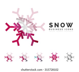 Set of abstract colorful snowflake logo icons, winter concepts, clean modern geometric design. Created with transparent abstract lines