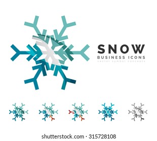 Set of abstract colorful snowflake logo icons, winter concepts, clean modern geometric design. Created with transparent abstract lines