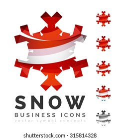 Set of abstract colorful snowflake logo icons, winter concepts, clean modern geometric design. Created with transparent abstract lines