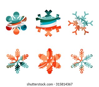Set von abstrakten farbenfrohen Snowflake Logo Symbole, Winterkonzepte, sauberes modernes geometrisches Design. Mit transparenten abstrakten Linien erstellt