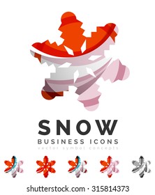 Set of abstract colorful snowflake logo icons, winter concepts, clean modern geometric design. Created with transparent abstract lines