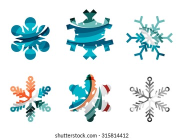 Set of abstract colorful snowflake logo icons, winter concepts, clean modern geometric design. Created with transparent abstract lines