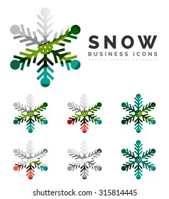 Set von abstrakten farbenfrohen Snowflake Logo Symbole, Winterkonzepte, sauberes modernes geometrisches Design. Mit transparenten abstrakten Linien erstellt