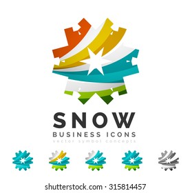 Set of abstract colorful snowflake logo icons, winter concepts, clean modern geometric design. Created with transparent abstract lines