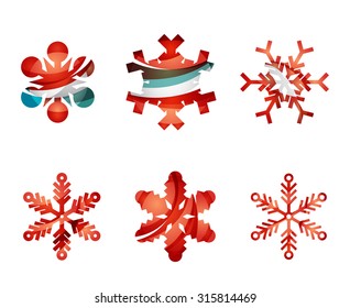 Conjunto de íconos abstractos coloridos del logo del copo de nieve, conceptos de invierno, diseño geométrico moderno y limpio. Creado con líneas abstractas transparentes