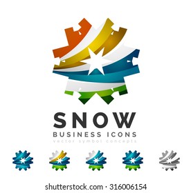 Set of abstract colorful snowflake logo icons, winter concepts, clean modern geometric design. Created with transparent abstract lines