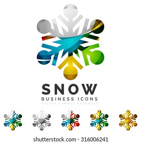 Set of abstract colorful snowflake logo icons, winter concepts, clean modern geometric design. Created with transparent abstract lines