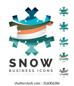 Set of abstract colorful snowflake logo icons, winter concepts, clean modern geometric design. Created with transparent abstract lines