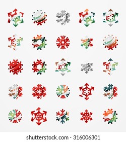 Set of abstract colorful snowflake logo icons, winter concepts, clean modern geometric design. Created with transparent abstract lines