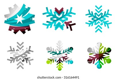 Set of abstract colorful snowflake logo icons, winter concepts, clean modern geometric design. Created with transparent abstract lines