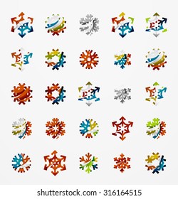 Set of abstract colorful snowflake logo icons, winter concepts, clean modern geometric design. Created with transparent abstract lines