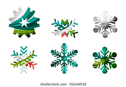 Set of abstract colorful snowflake logo icons, winter concepts, clean modern geometric design. Created with transparent abstract lines