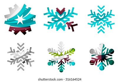 Set of abstract colorful snowflake logo icons, winter concepts, clean modern geometric design. Created with transparent abstract lines