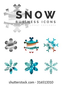 Set von abstrakten farbenfrohen Snowflake Logo Symbole, Winterkonzepte, sauberes modernes geometrisches Design. Mit transparenten abstrakten Linien erstellt