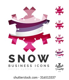 Set von abstrakten farbenfrohen Snowflake Logo Symbole, Winterkonzepte, sauberes modernes geometrisches Design. Mit transparenten abstrakten Linien erstellt