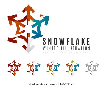 Set of abstract colorful snowflake logo icons, winter concepts, clean modern geometric design. Created with transparent abstract lines
