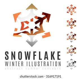 Set of abstract colorful snowflake logo icons, winter concepts, clean modern geometric design. Created with transparent abstract lines