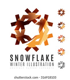Conjunto de íconos abstractos coloridos del logo del copo de nieve, conceptos de invierno, diseño geométrico moderno y limpio. Creado con líneas abstractas transparentes