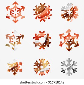 Set von abstrakten farbenfrohen Snowflake Logo Symbole, Winterkonzepte, sauberes modernes geometrisches Design. Mit transparenten abstrakten Linien erstellt