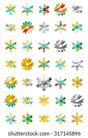 Set von abstrakten farbenfrohen Snowflake Logo Symbole, Winterkonzepte, sauberes modernes geometrisches Design. Mit transparenten abstrakten Linien erstellt