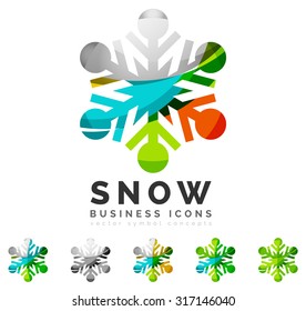 Set of abstract colorful snowflake logo icons, winter concepts, clean modern geometric design. Created with transparent abstract lines