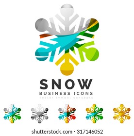 Set of abstract colorful snowflake logo icons, winter concepts, clean modern geometric design. Created with transparent abstract lines