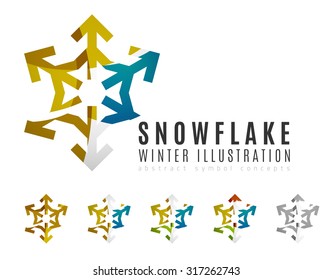 Conjunto de íconos abstractos coloridos del logo del copo de nieve, conceptos de invierno, diseño geométrico moderno y limpio. Creado con líneas abstractas transparentes