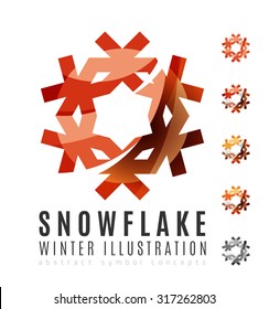 Set of abstract colorful snowflake logo icons, winter concepts, clean modern geometric design. Created with transparent abstract lines