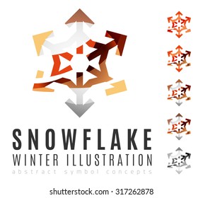Conjunto de íconos abstractos coloridos del logo del copo de nieve, conceptos de invierno, diseño geométrico moderno y limpio. Creado con líneas abstractas transparentes