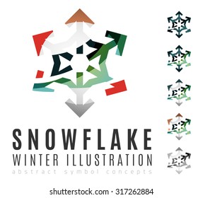Set of abstract colorful snowflake logo icons, winter concepts, clean modern geometric design. Created with transparent abstract lines