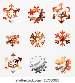 Set of abstract colorful snowflake logo icons, winter concepts, clean modern geometric design. Created with transparent abstract lines