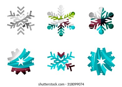 Set of abstract colorful snowflake logo icons, winter concepts, clean modern geometric design. Created with transparent abstract lines