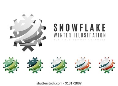 Conjunto de íconos abstractos coloridos del logo del copo de nieve, conceptos de invierno, diseño geométrico moderno y limpio. Creado con líneas abstractas transparentes