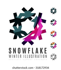 Set of abstract colorful snowflake logo icons, winter concepts, clean modern geometric design. Created with transparent abstract lines