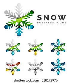 Set of abstract colorful snowflake logo icons, winter concepts, clean modern geometric design. Created with transparent abstract lines