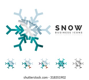 Conjunto de íconos abstractos coloridos del logo del copo de nieve, conceptos de invierno, diseño geométrico moderno y limpio. Creado con líneas abstractas transparentes