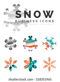 Set von abstrakten farbenfrohen Snowflake Logo Symbole, Winterkonzepte, sauberes modernes geometrisches Design. Mit transparenten abstrakten Linien erstellt