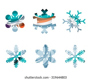 Set of abstract colorful snowflake logo icons, winter concepts, clean modern geometric design. Created with transparent abstract lines