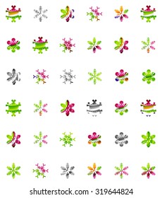 Set of abstract colorful snowflake logo icons, winter concepts, clean modern geometric design. Created with transparent abstract lines