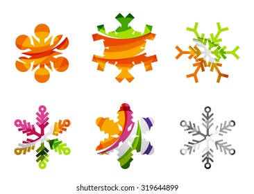 Set of abstract colorful snowflake logo icons, winter concepts, clean modern geometric design. Created with transparent abstract lines