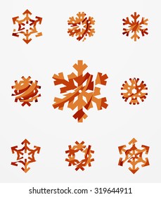 Set of abstract colorful snowflake logo icons, winter concepts, clean modern geometric design. Created with transparent abstract lines