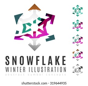 Set of abstract colorful snowflake logo icons, winter concepts, clean modern geometric design. Created with transparent abstract lines