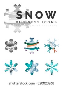 Set von abstrakten farbenfrohen Snowflake Logo Symbole, Winterkonzepte, sauberes modernes geometrisches Design. Mit transparenten abstrakten Linien erstellt